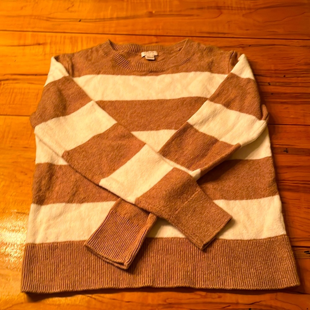 J Crew cream and brown striped sweater size small